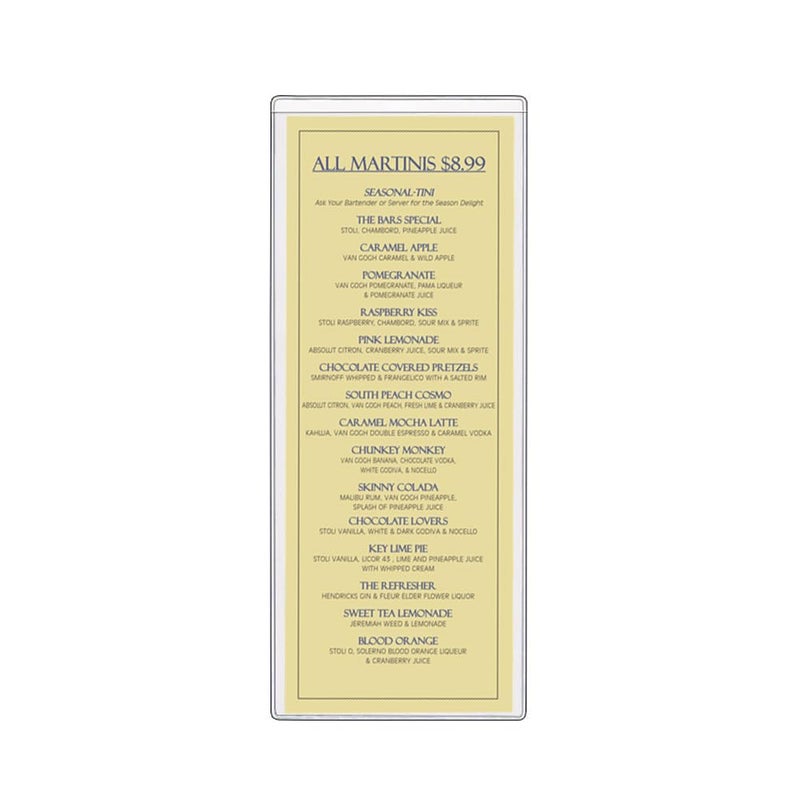 STORE SMART - Plastic 2-View/Single Pocket Menu: 4 1/4" x 11" - 10-pack - Open Short Side - Made in USA - PE3061S-MENU-10 - Image 3